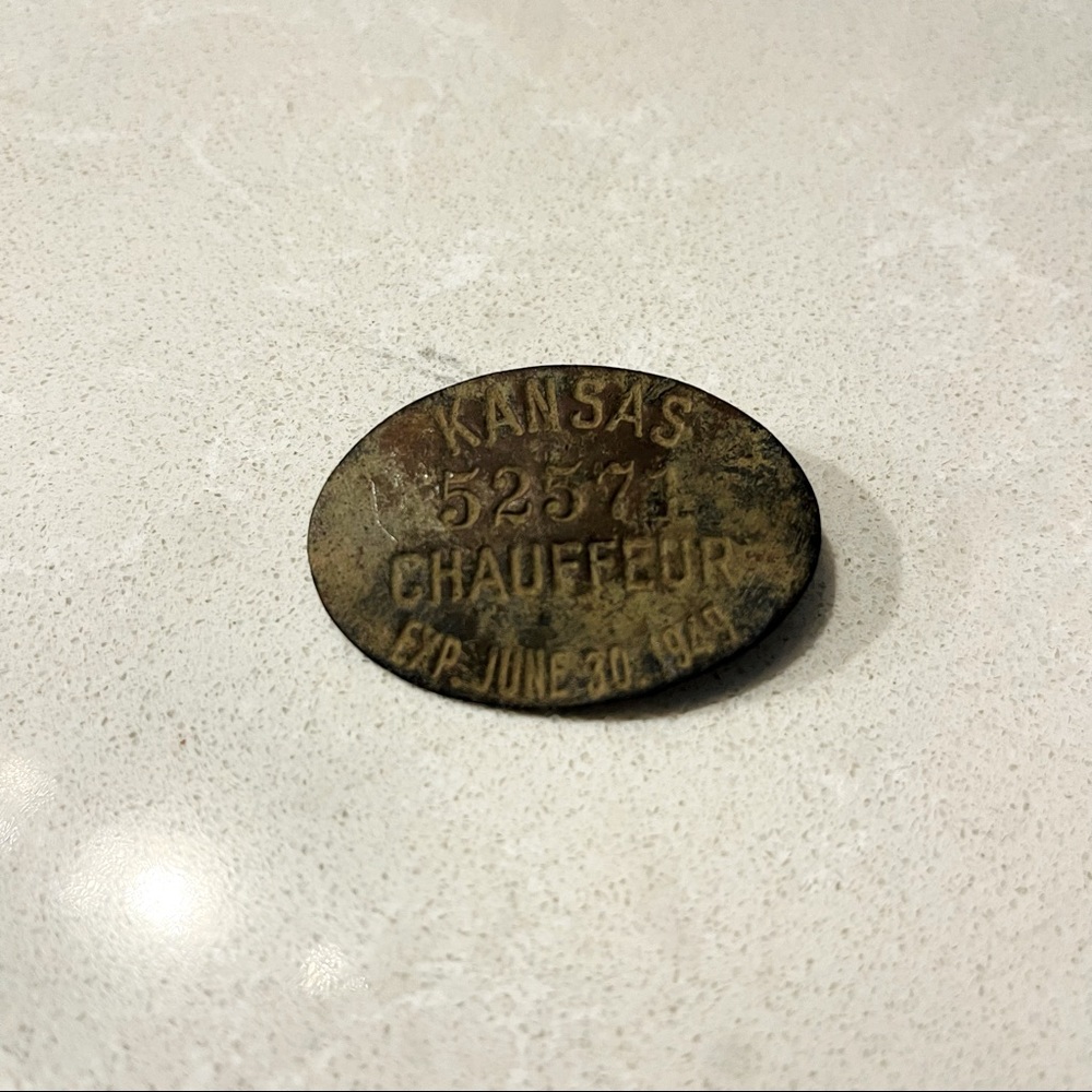 Kansas Chauffeur Pin Expired June 30, 1949 Vintage